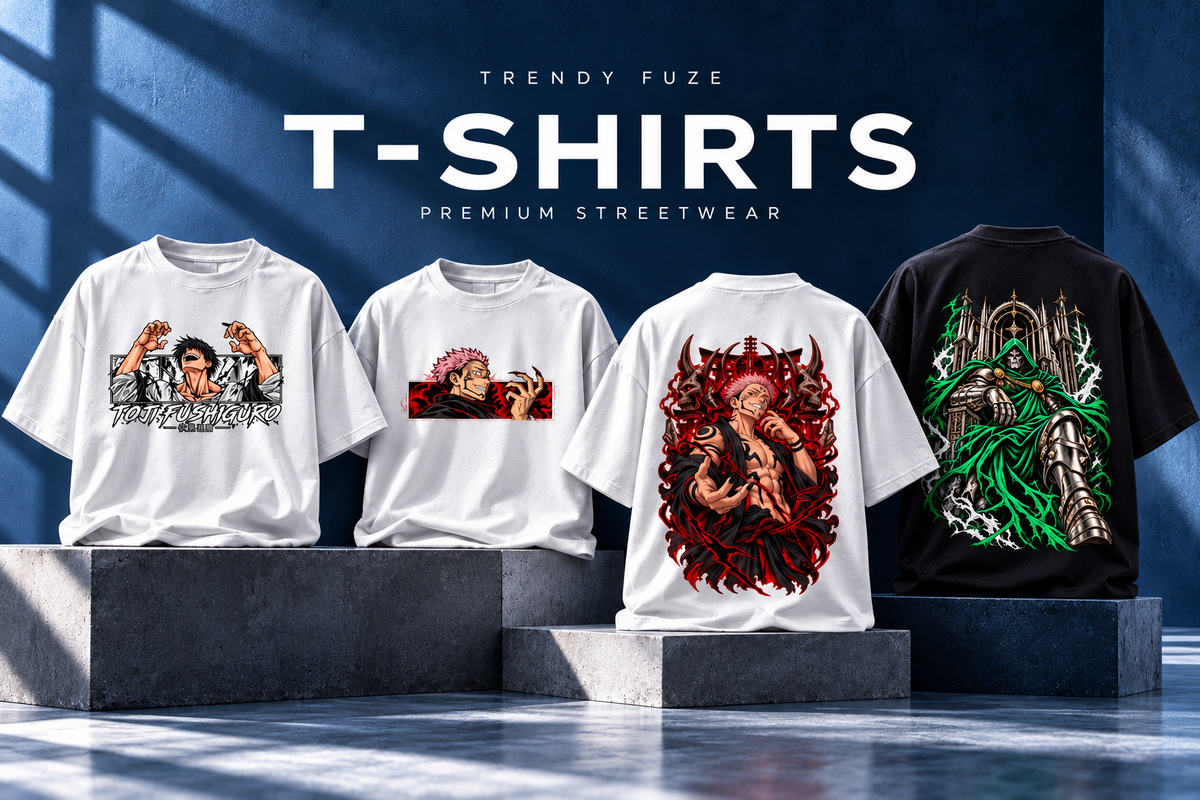 Trendy Fuze premium T-shirt banner with displayed shirt designs