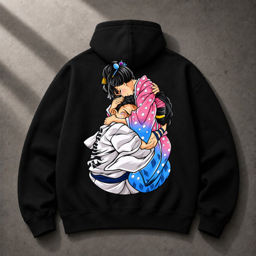 Akaza and Koyuki oversized black hoodie back graphic