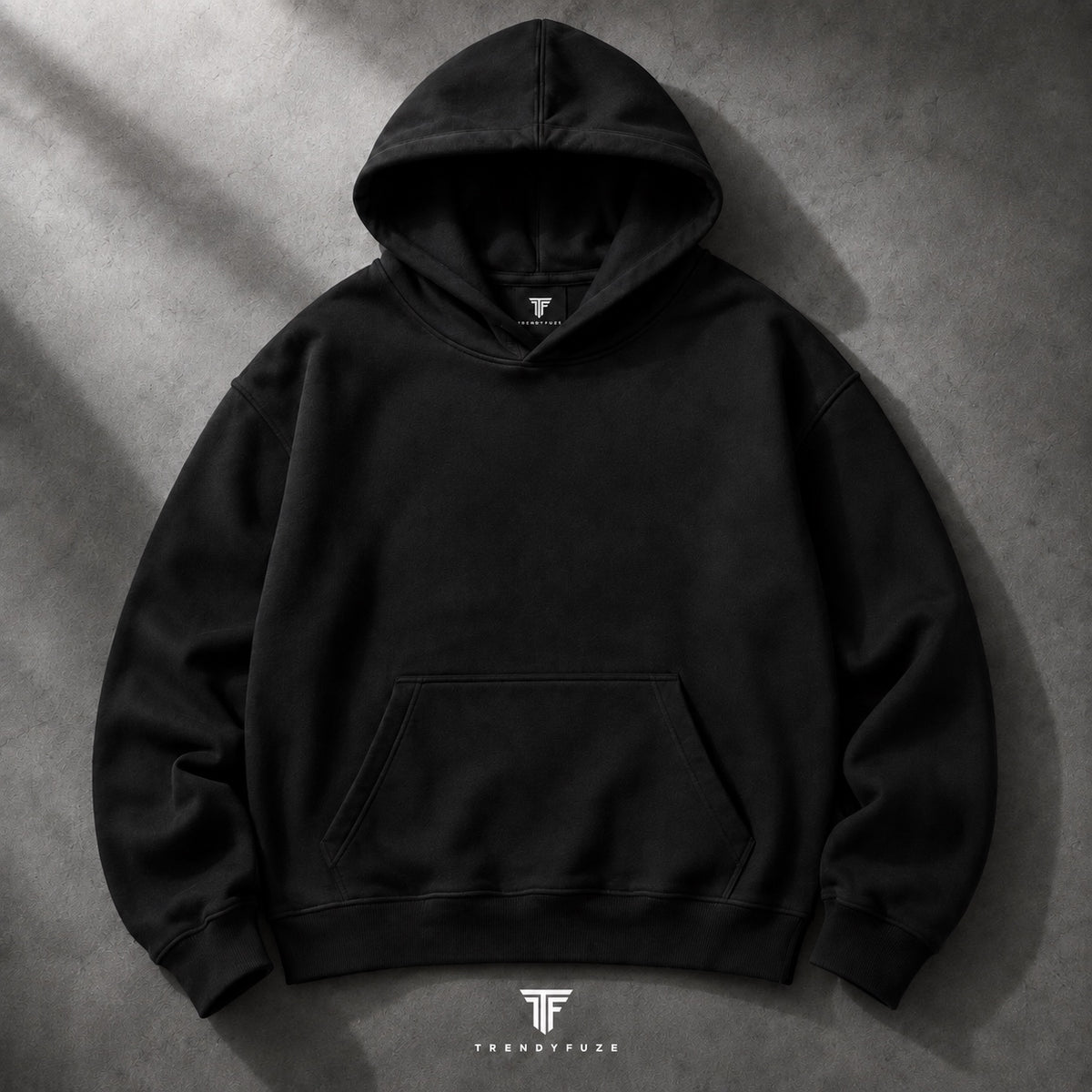Trendy Fuze black oversized hoodie front view