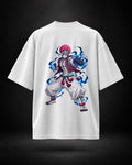 Trendy Fuze Akaza white oversized T-shirt - large blue anime back graphic