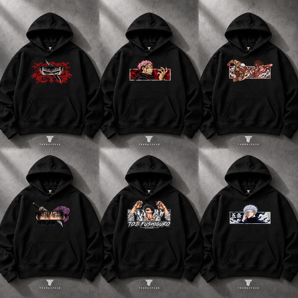 Trendy Fuze anime oversized black hoodie six design collection
