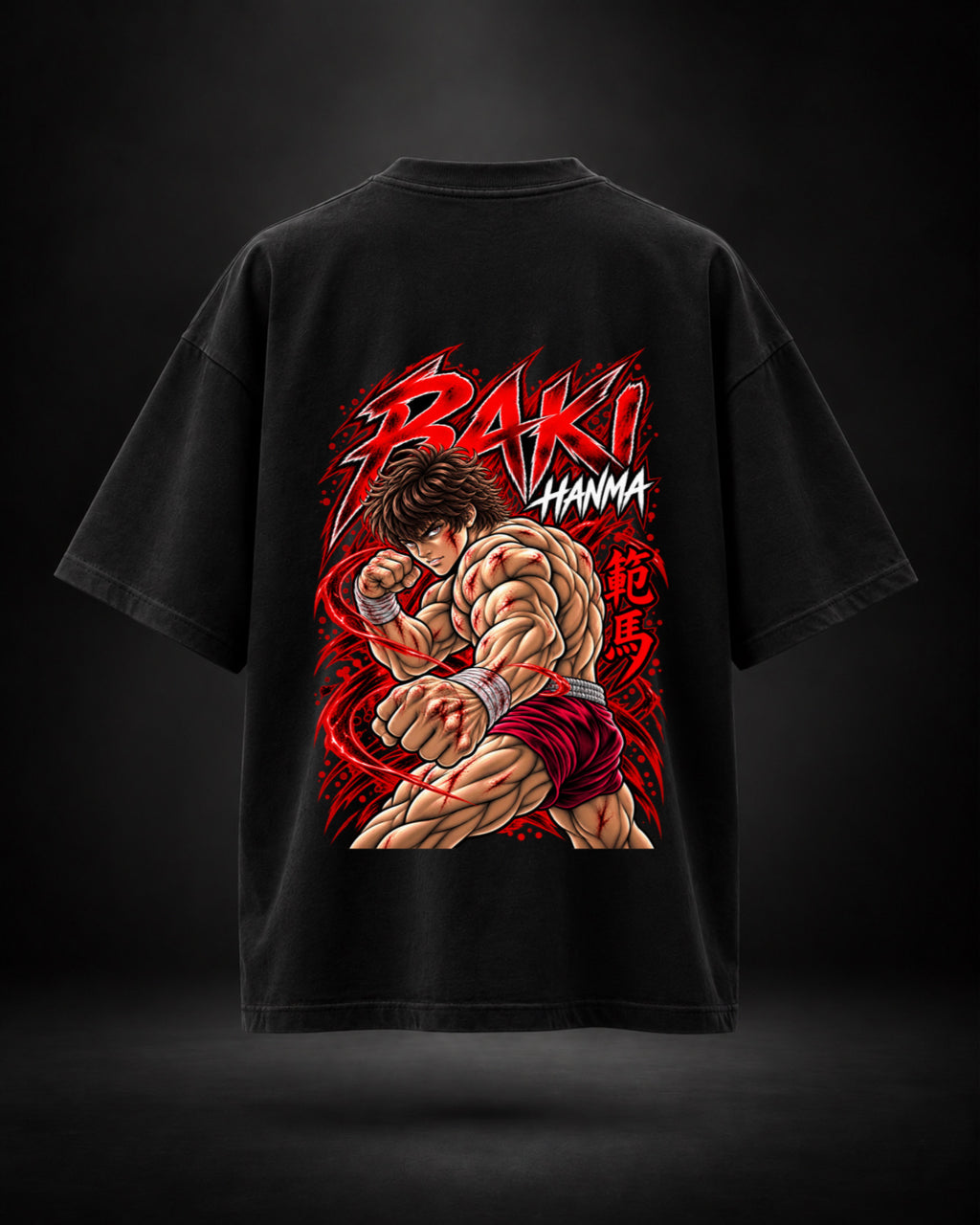 Trendy Fuze Baki Hanma oversized black T-shirt - large back graphic