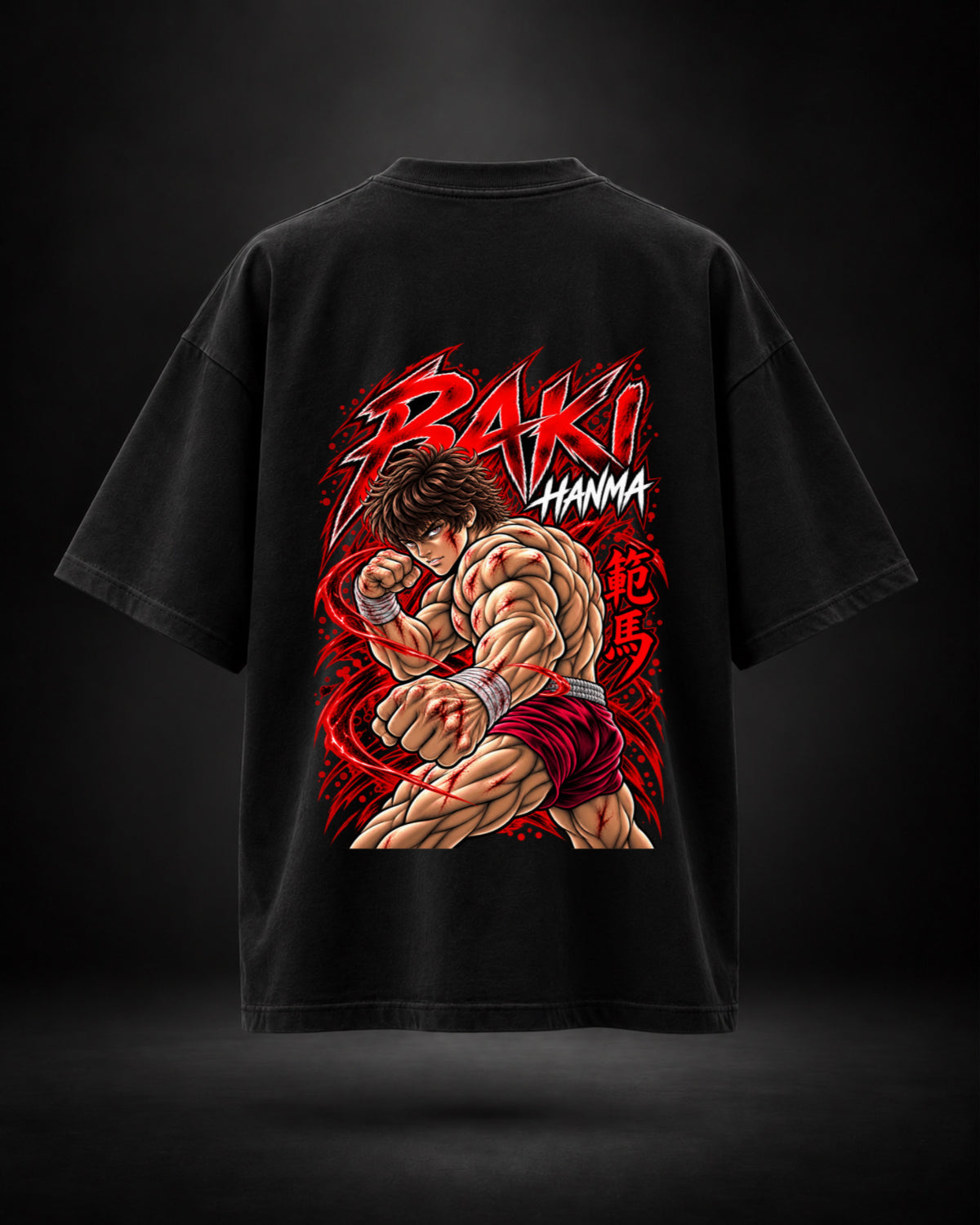 Trendy Fuze Baki Hanma oversized black T-shirt - large back graphic