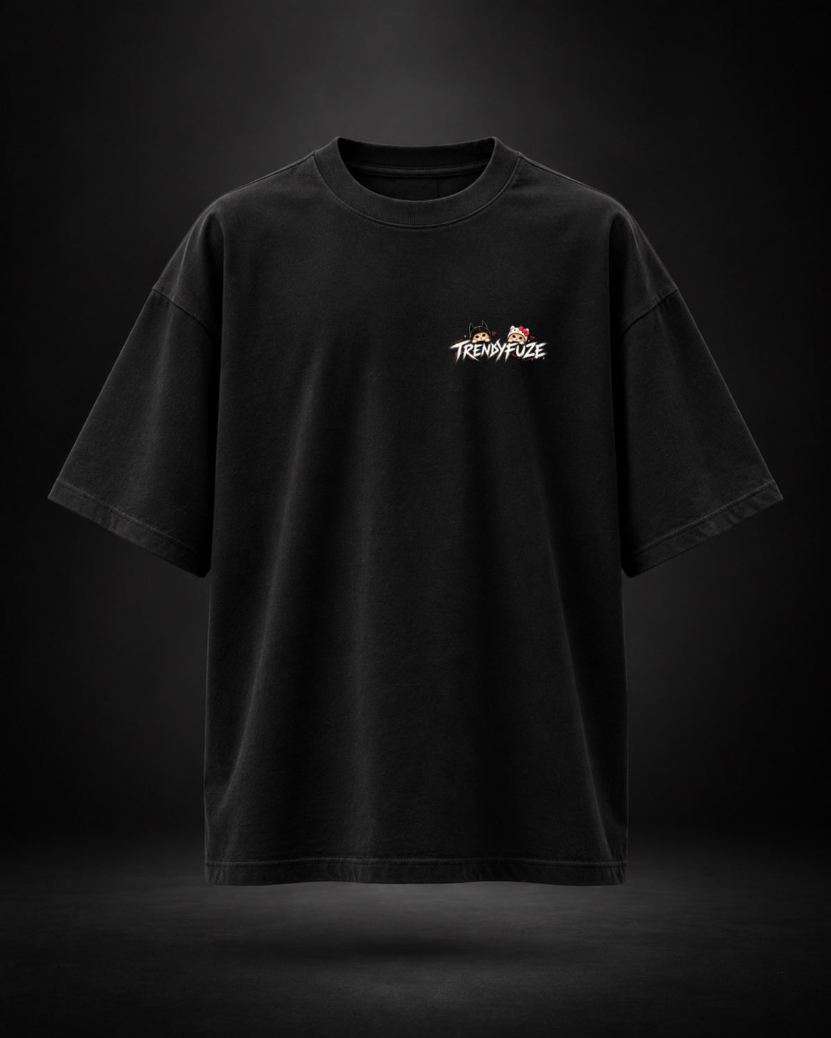 Trendy Fuze black oversized T-shirt front logo