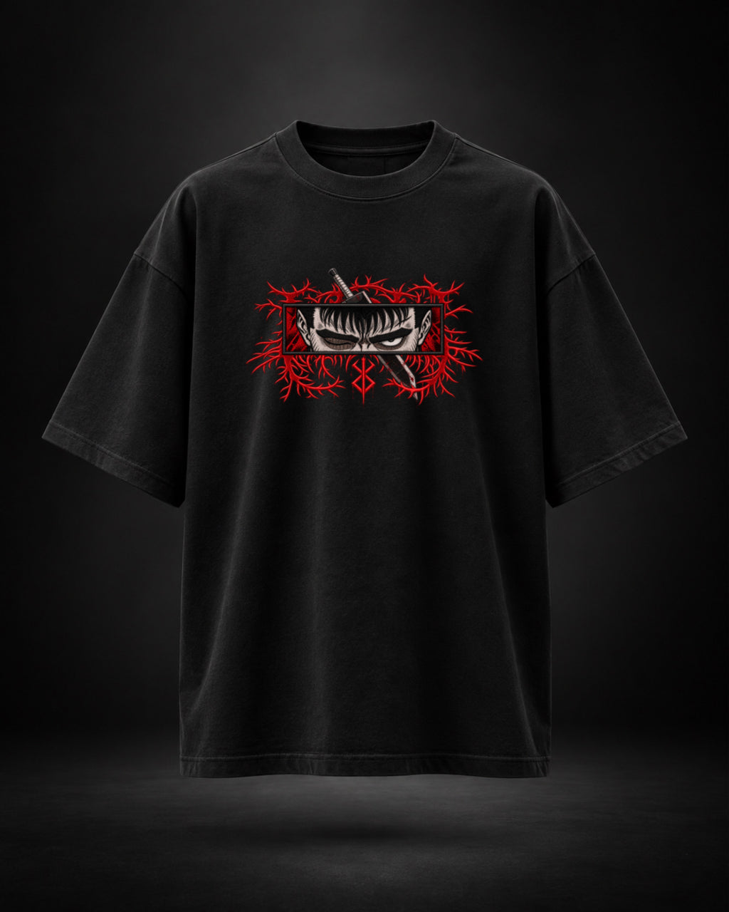 Trendy Fuze Berserk Guts oversized T-shirt in black - front graphic