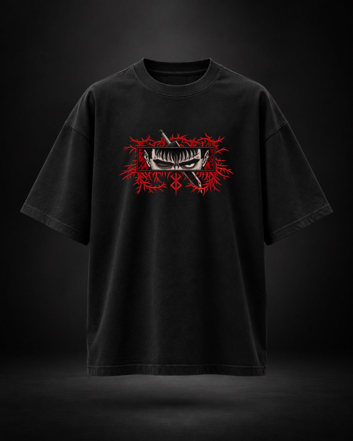 Trendy Fuze Berserk Guts oversized T-shirt in black - front graphic