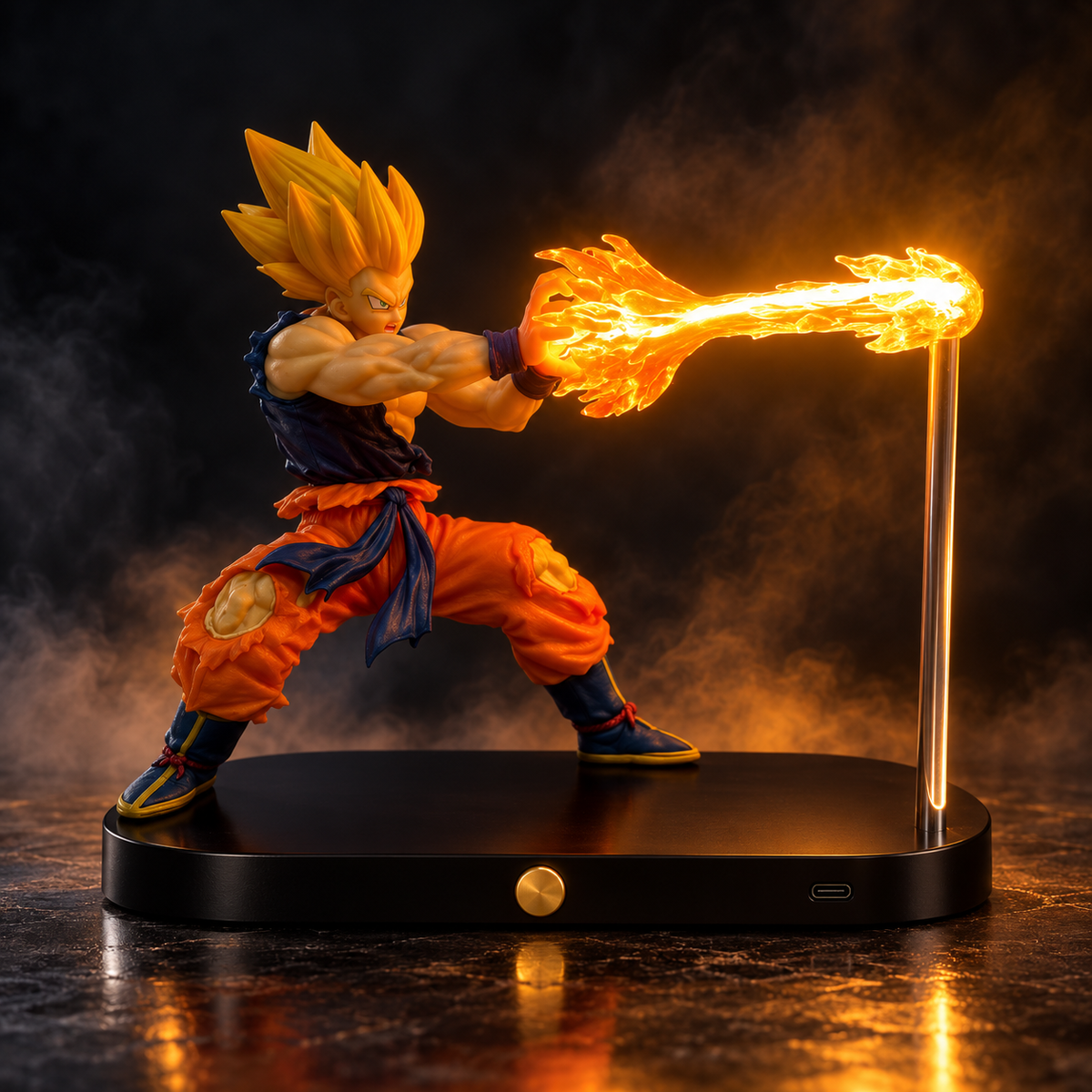 Son Goku inspired Kamehameha LED desk lamp figure front view