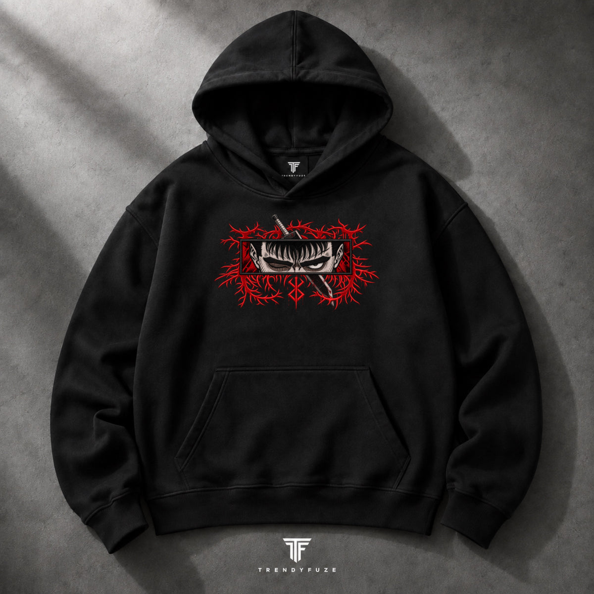 Guts Berserk oversized black hoodie graphic
