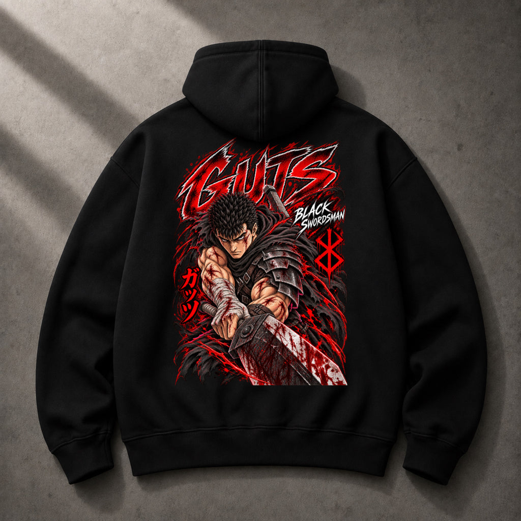 Guts Black Swordsman oversized black hoodie back graphic