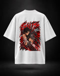 Trendy Fuze Guts Black Swordsman oversized white T-shirt - large back graphic