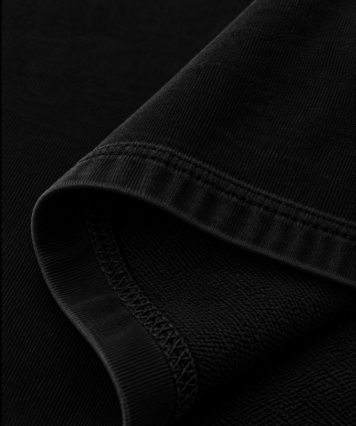 Black oversized T-shirt premium fabric and stitching close-up