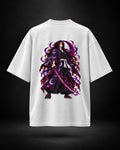 Trendy Fuze Kokushibo white oversized T-shirt - large purple anime back graphic