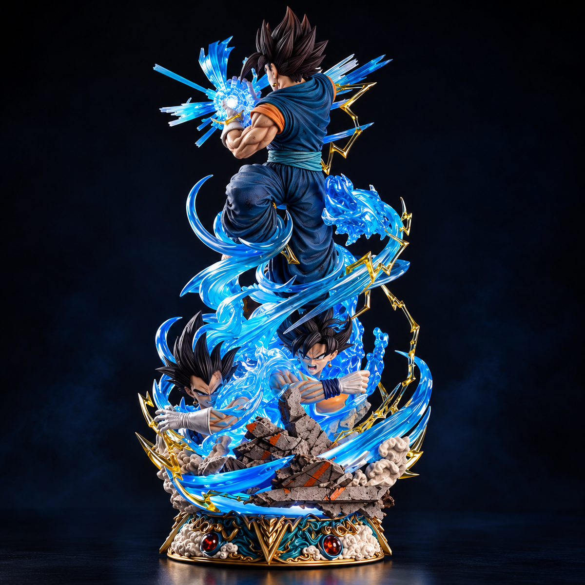 Vegito premium Dragon Ball resin statue rear angle with blue energy effects