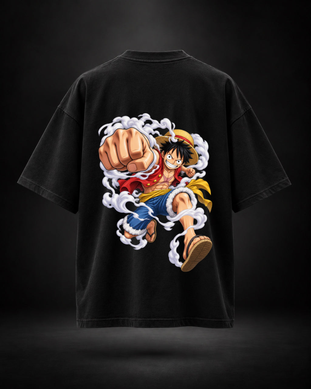 Trendy Fuze Luffy oversized black T-shirt - large full-color back graphic