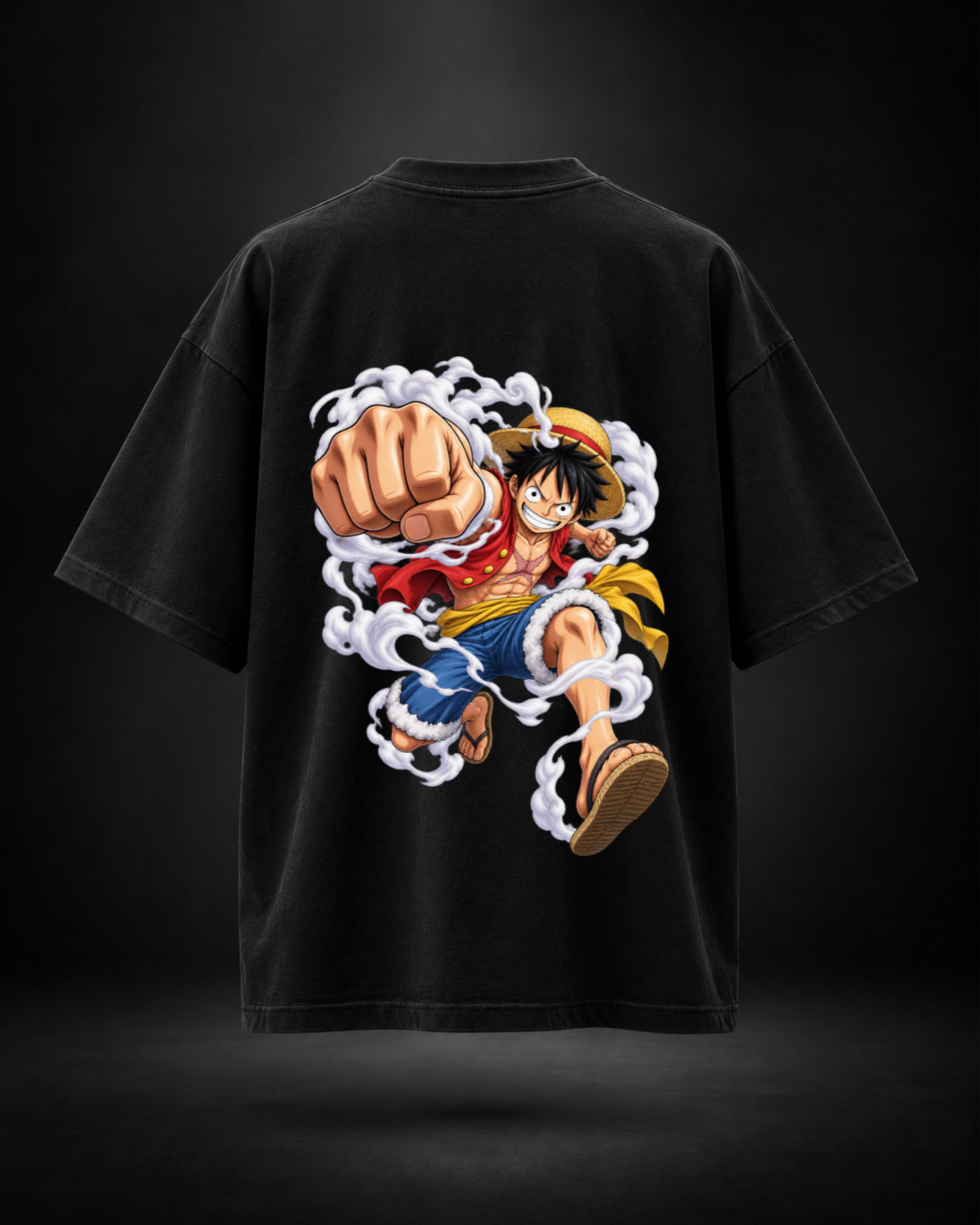 Trendy Fuze Luffy oversized black T-shirt - large full-color back graphic