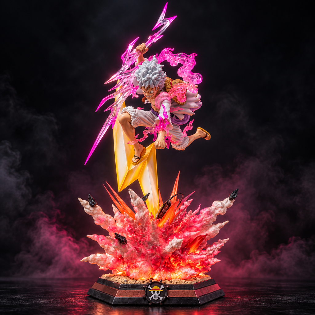 Monkey D. Luffy Gear 5 Lightning Explosion figure front view on dark background