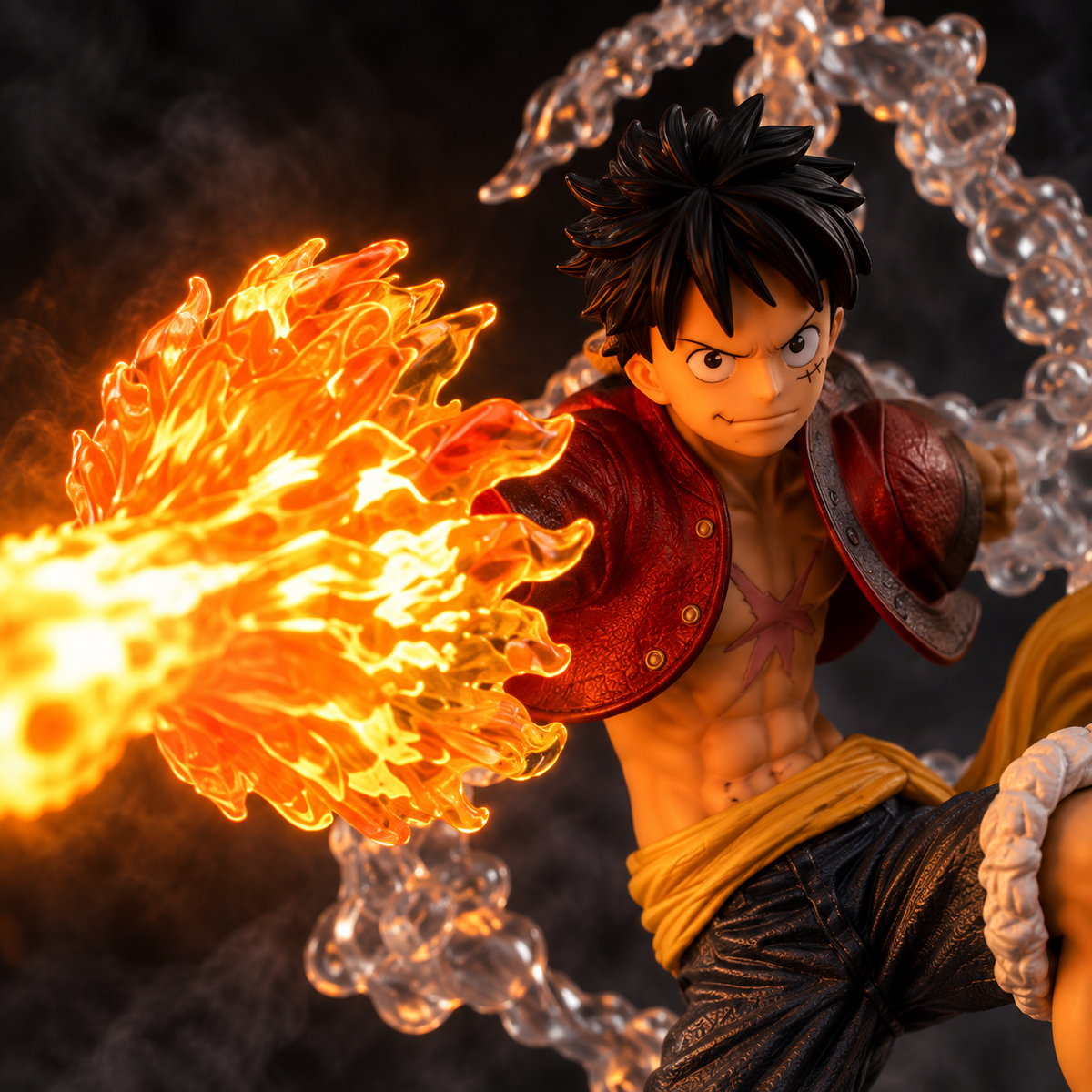 Luffy LED figure lamp close-up with glowing fire effect