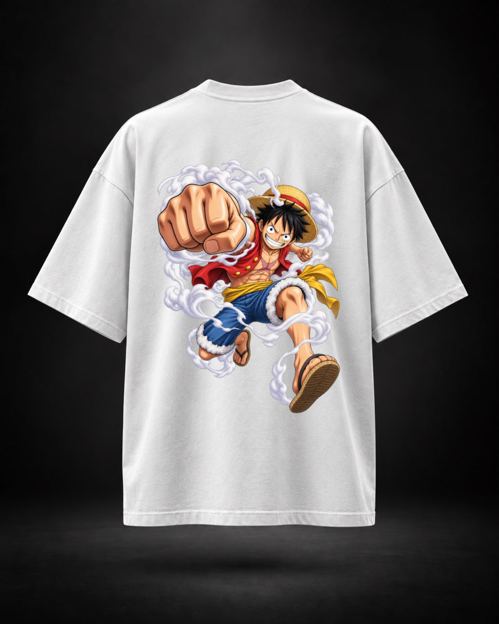 Trendy Fuze Luffy oversized white T-shirt - large anime back graphic