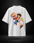Trendy Fuze Luffy oversized white T-shirt - large anime back graphic