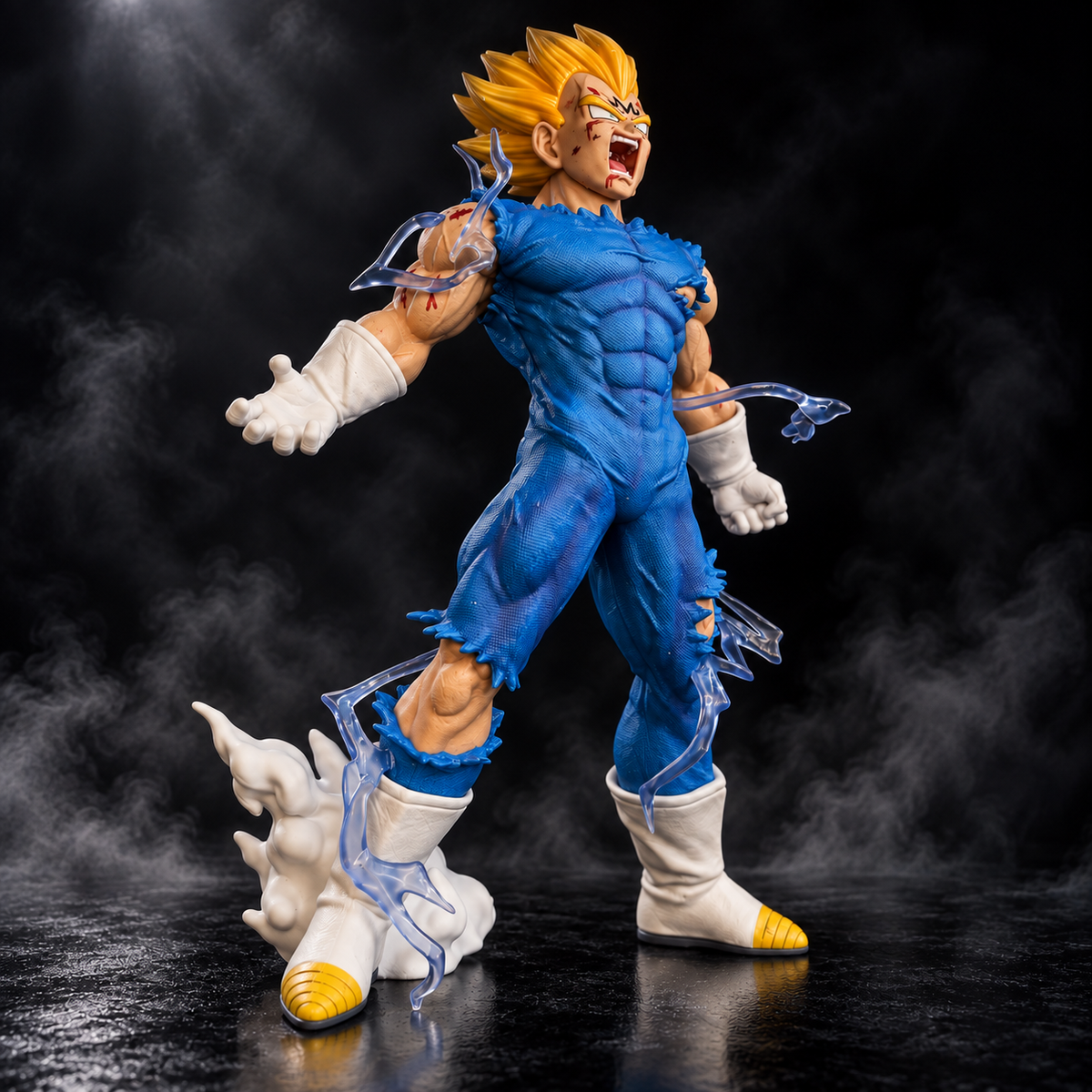 Majin Vegeta Final Atonement action figure angled view with translucent energy effects