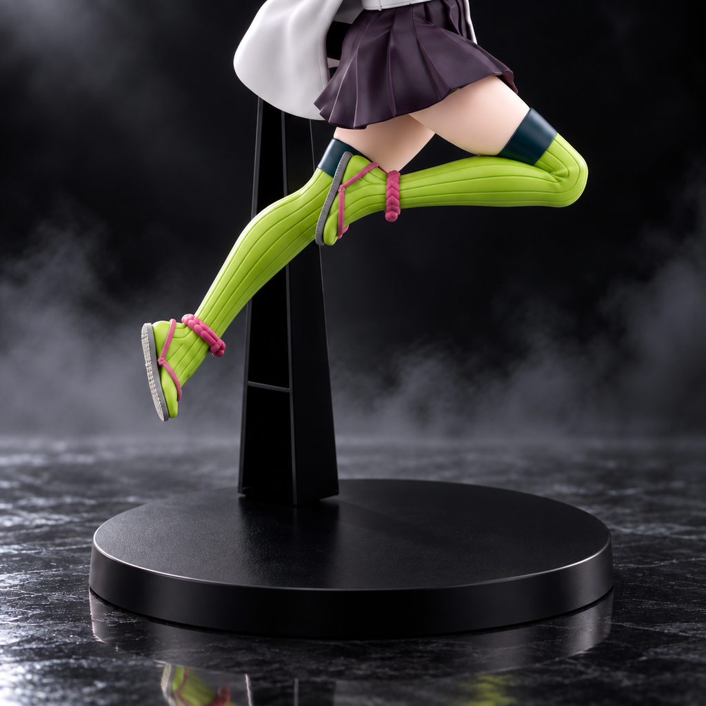 Mitsuri Kanroji lime-green stockings and display base close-up