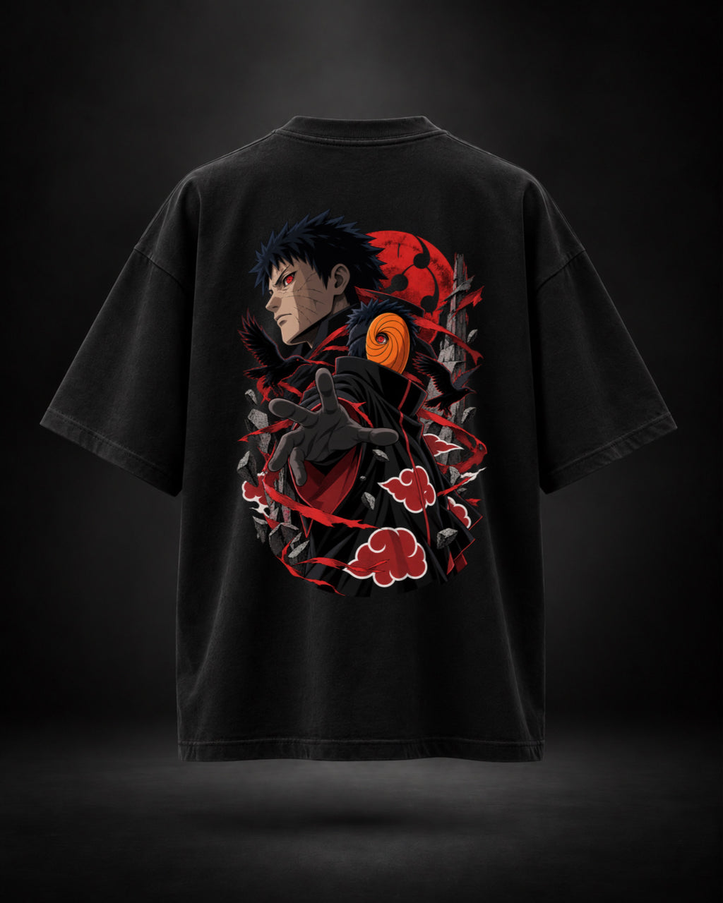 Obito Uchiha oversized black T-shirt back graphic