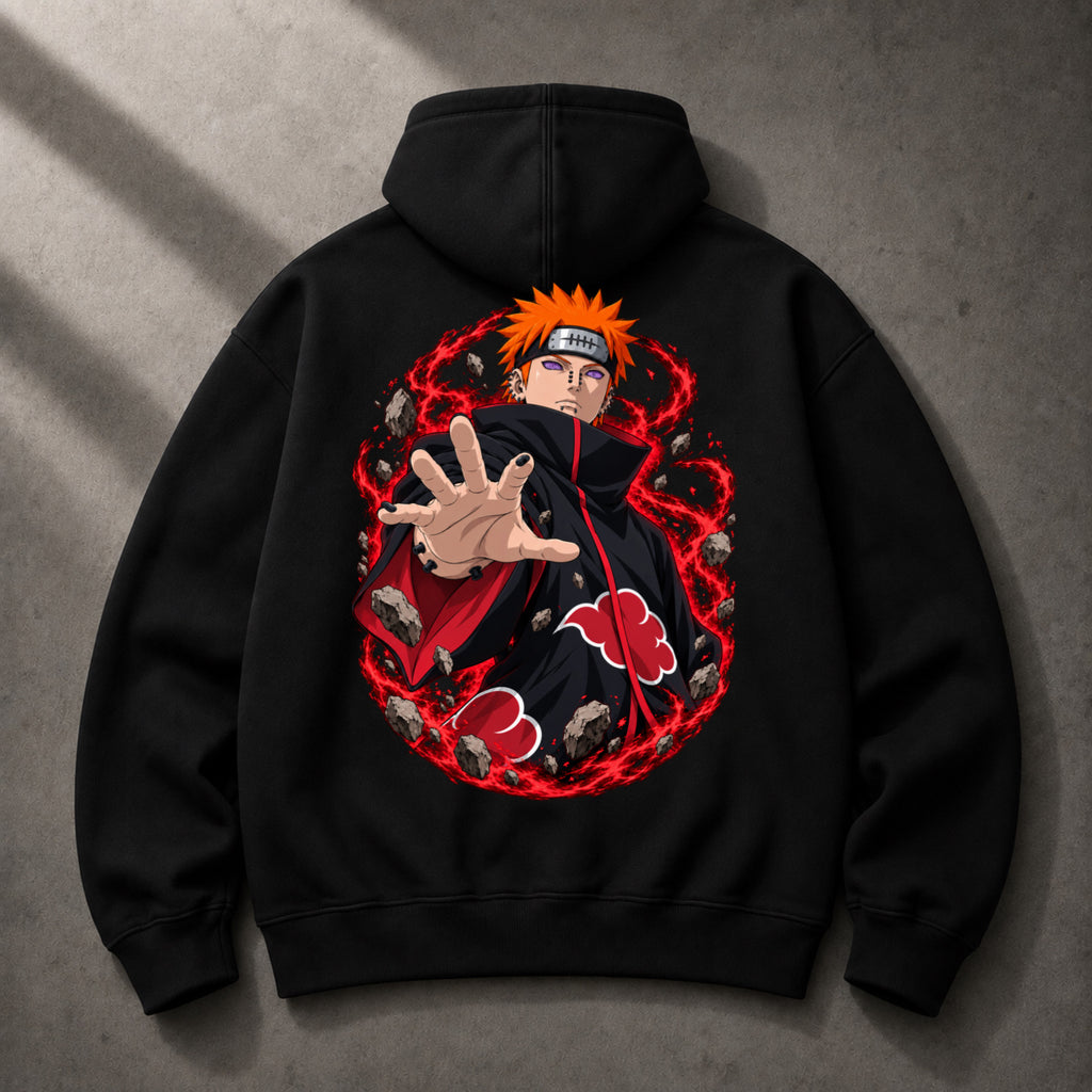 Pain Akatsuki oversized black hoodie with red and orange back graphic