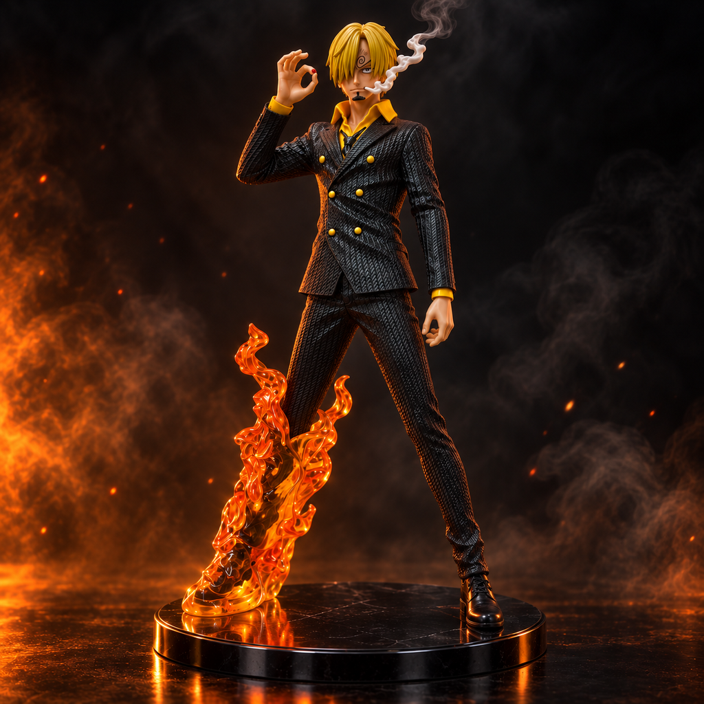 Sanji Black Leg action figure angled view with translucent flame effect