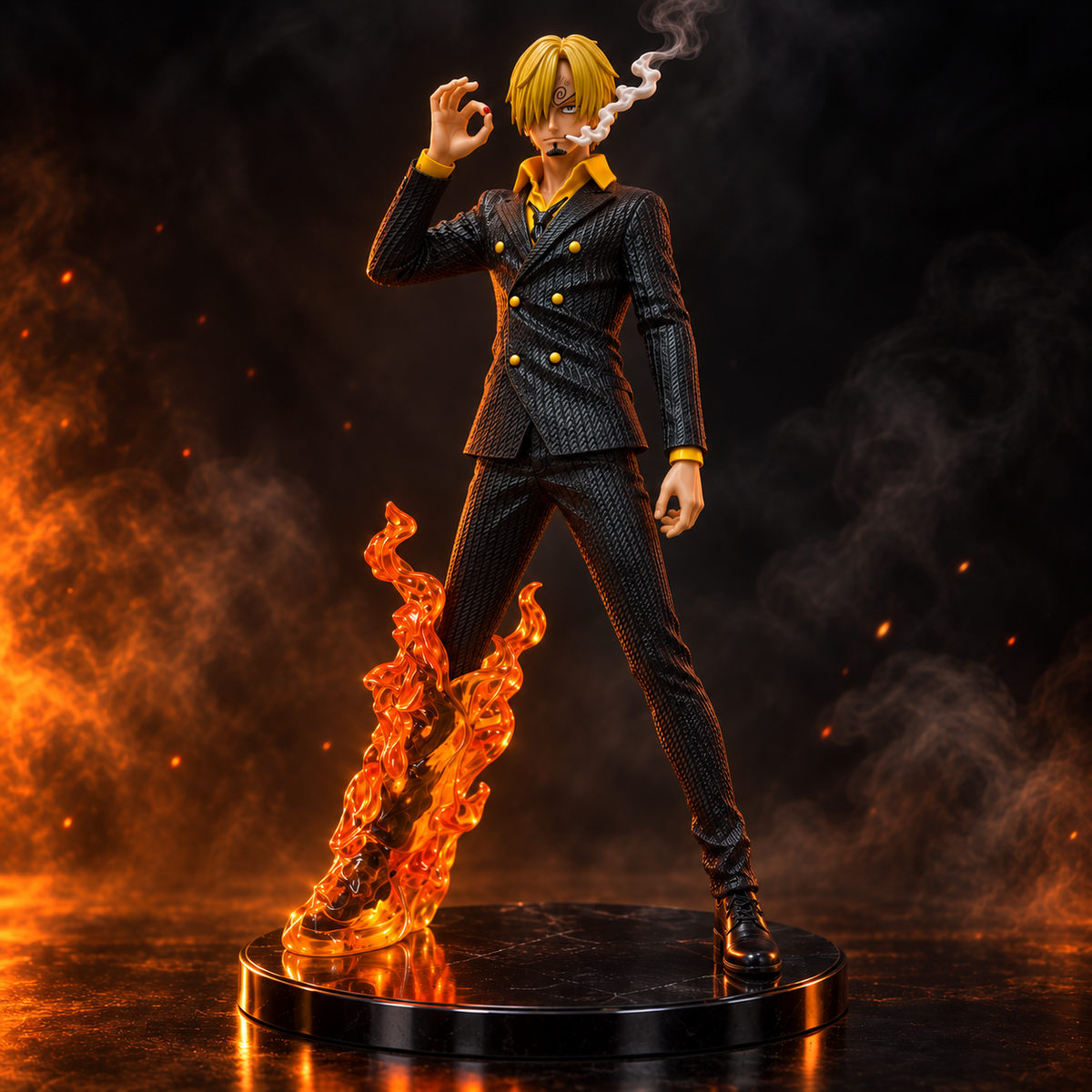 Sanji Black Leg action figure angled view with translucent flame effect