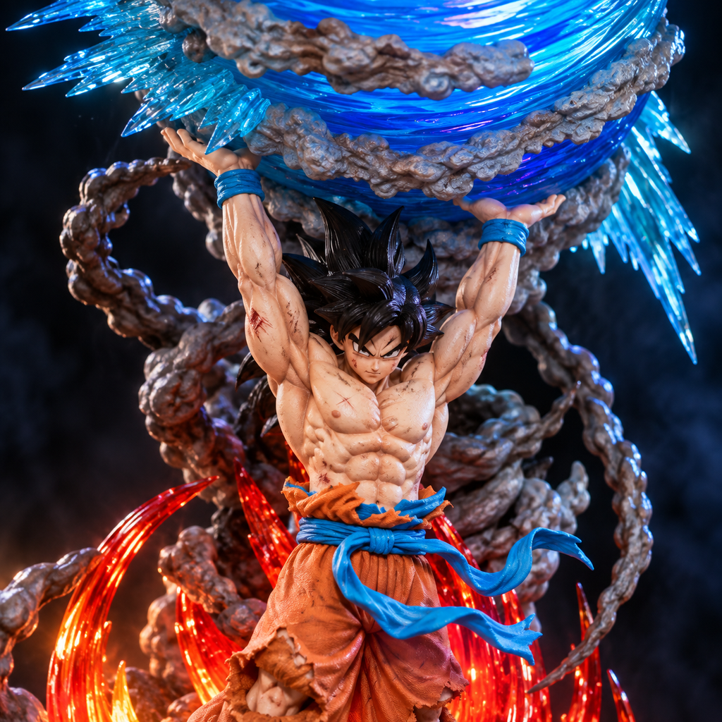 Son Goku Spirit Bomb statue close-up character and energy detail