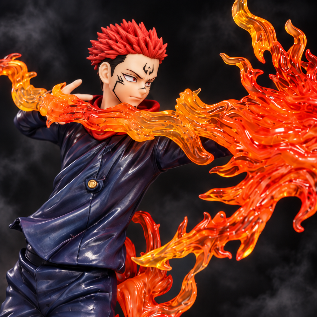 Sukuna flame arrow action figure close-up on dark background