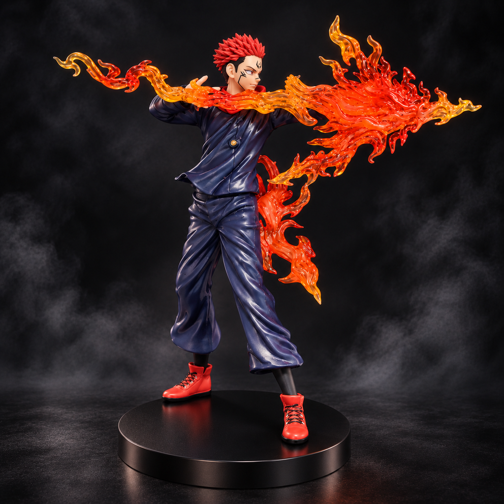 Sukuna flame arrow action figure side view on dark background