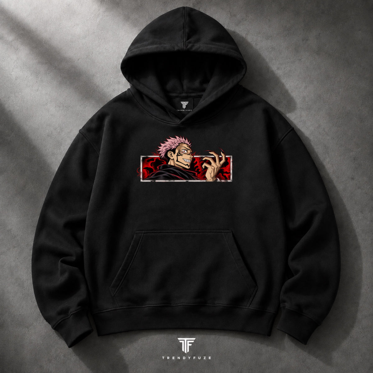 Sukuna oversized black anime hoodie graphic