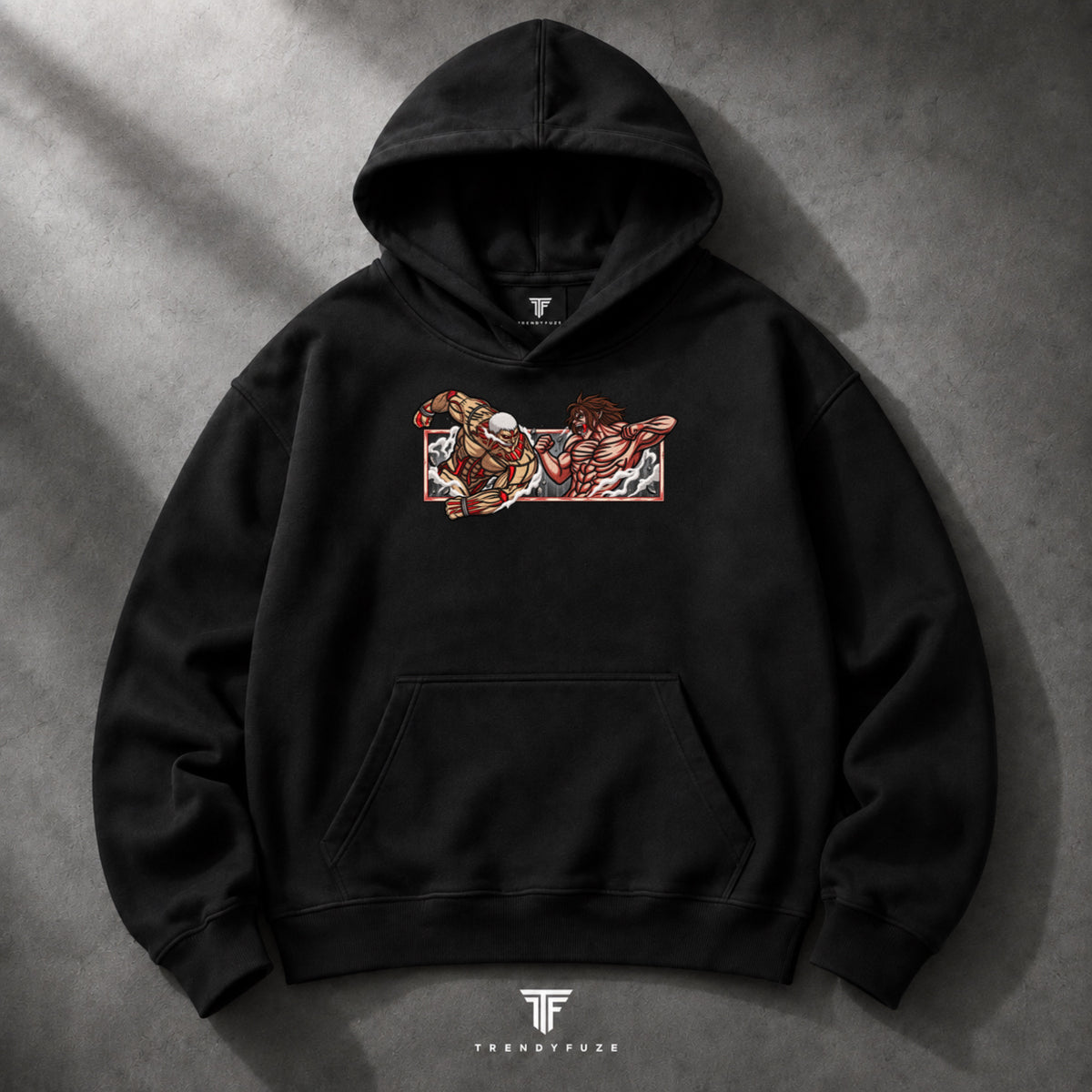 Titan clash oversized black anime hoodie graphic