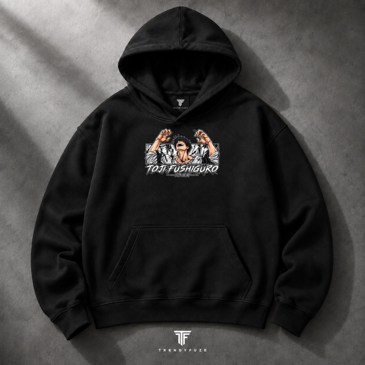 Toji Fushiguro oversized black hoodie graphic