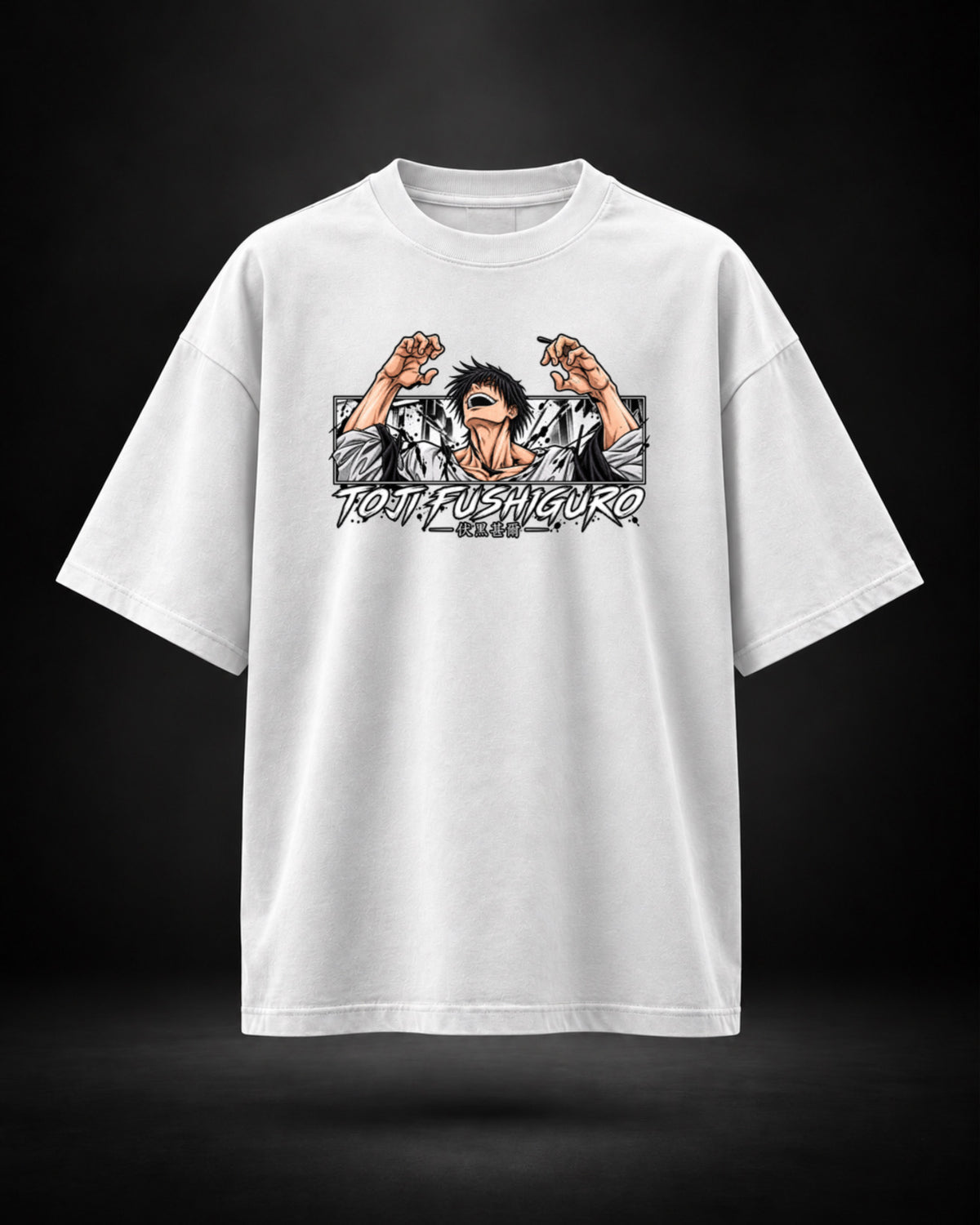 Toji Fushiguro oversized anime T-shirt in white - front view