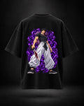 Trendy Fuze Toji Fushiguro oversized black T-shirt - large purple aura back graphic