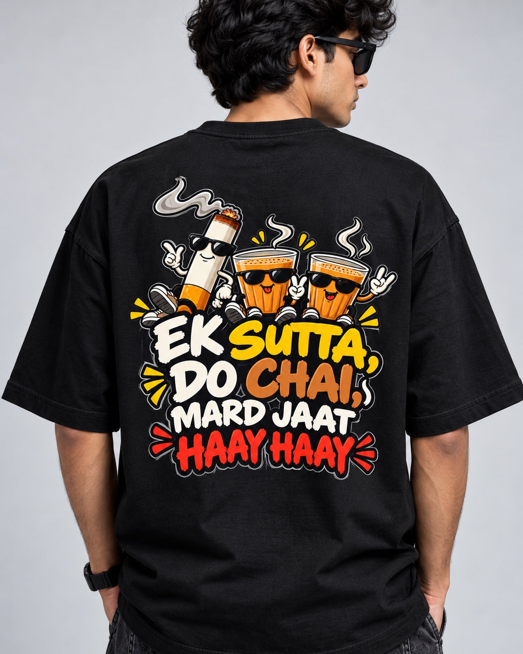 Ek Sutta Do Chai oversized T-shirt back graphic close-up