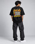 Trendy Fuze black oversized T-shirt with Kachori Samosa back print - full back model view