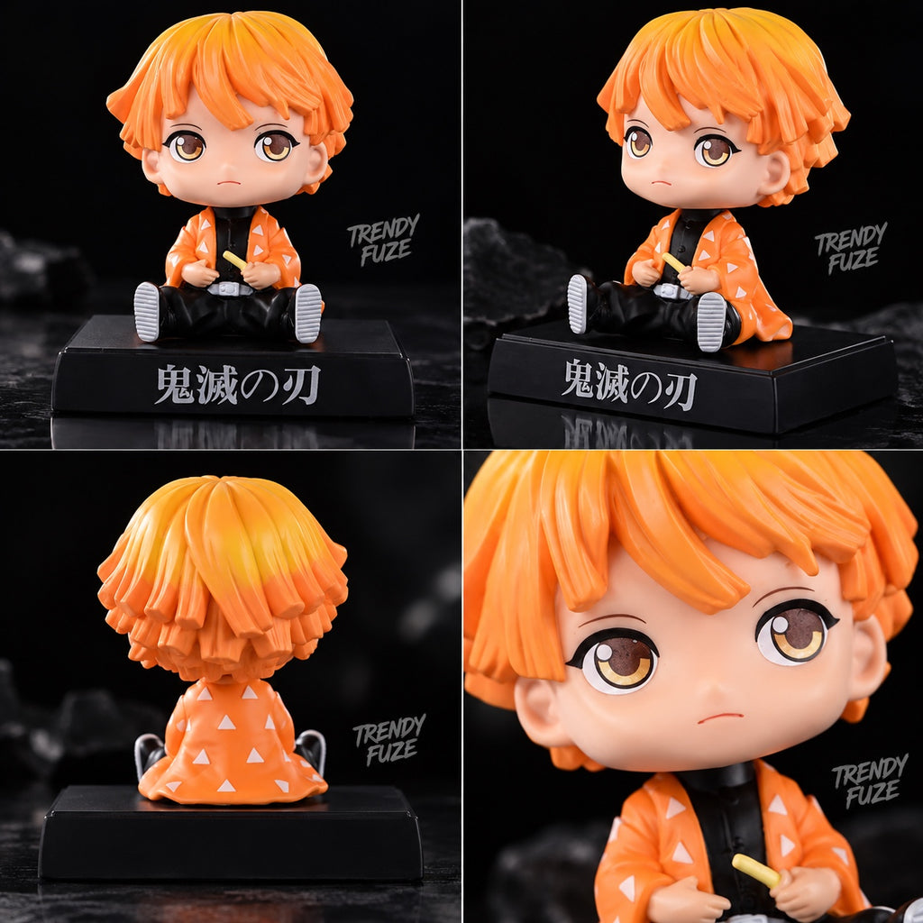Zenitsu Agatsuma Demon Slayer bobblehead figure collage with front, side, rear and close-up details