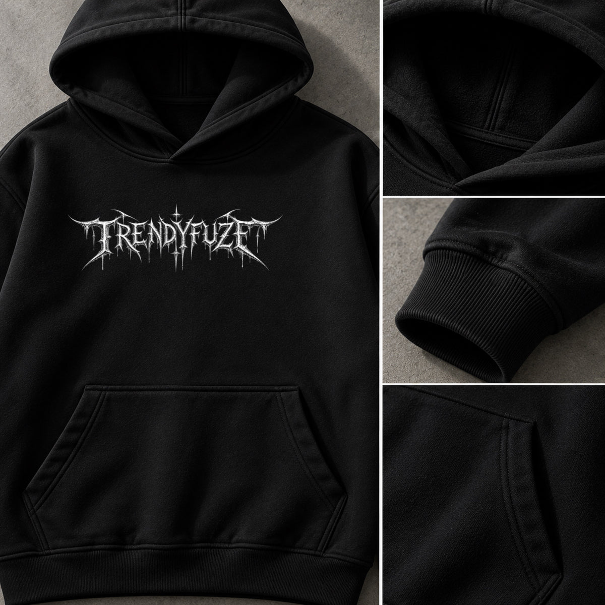 Trendy_Fuze black oversized hoodie detail views
