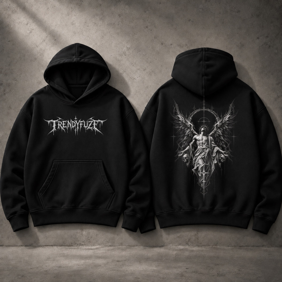 Trendy_Fuze black oversized hoodie front and back view