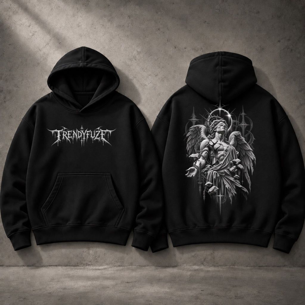 Trendy_Fuze black oversized hoodie front and back view