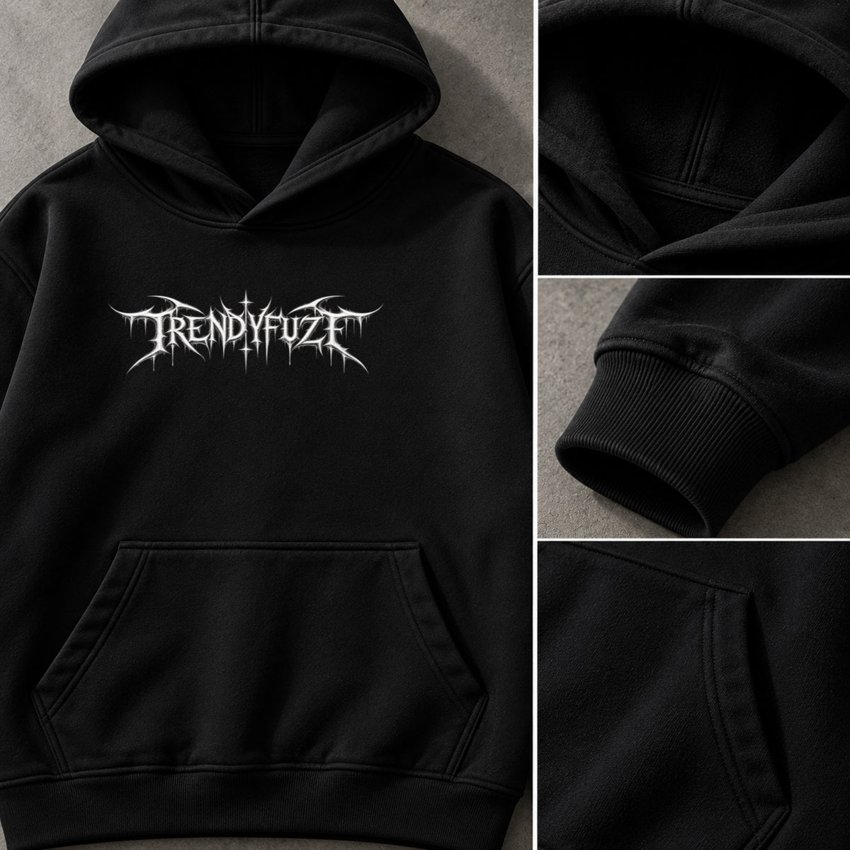 Trendy_Fuze black oversized hoodie detail views