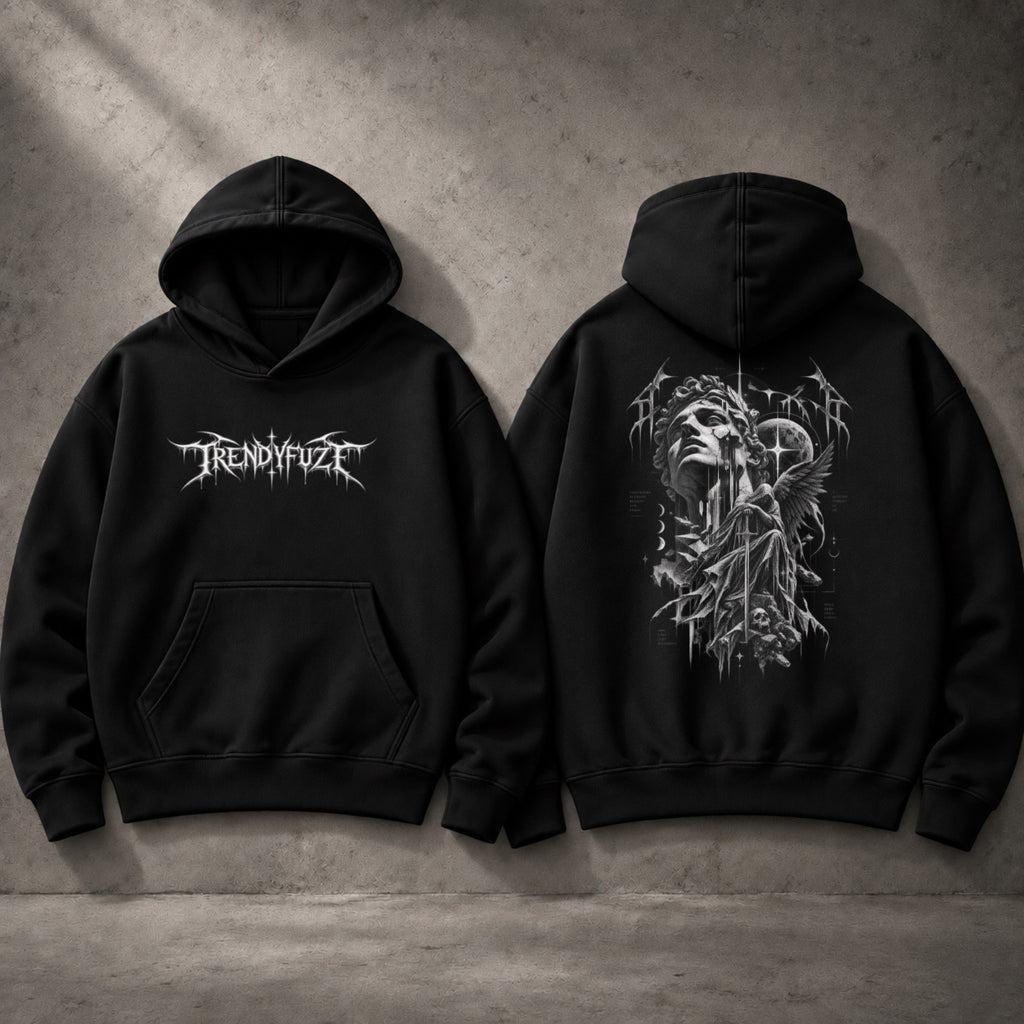 Trendy_Fuze black oversized hoodie front and back view