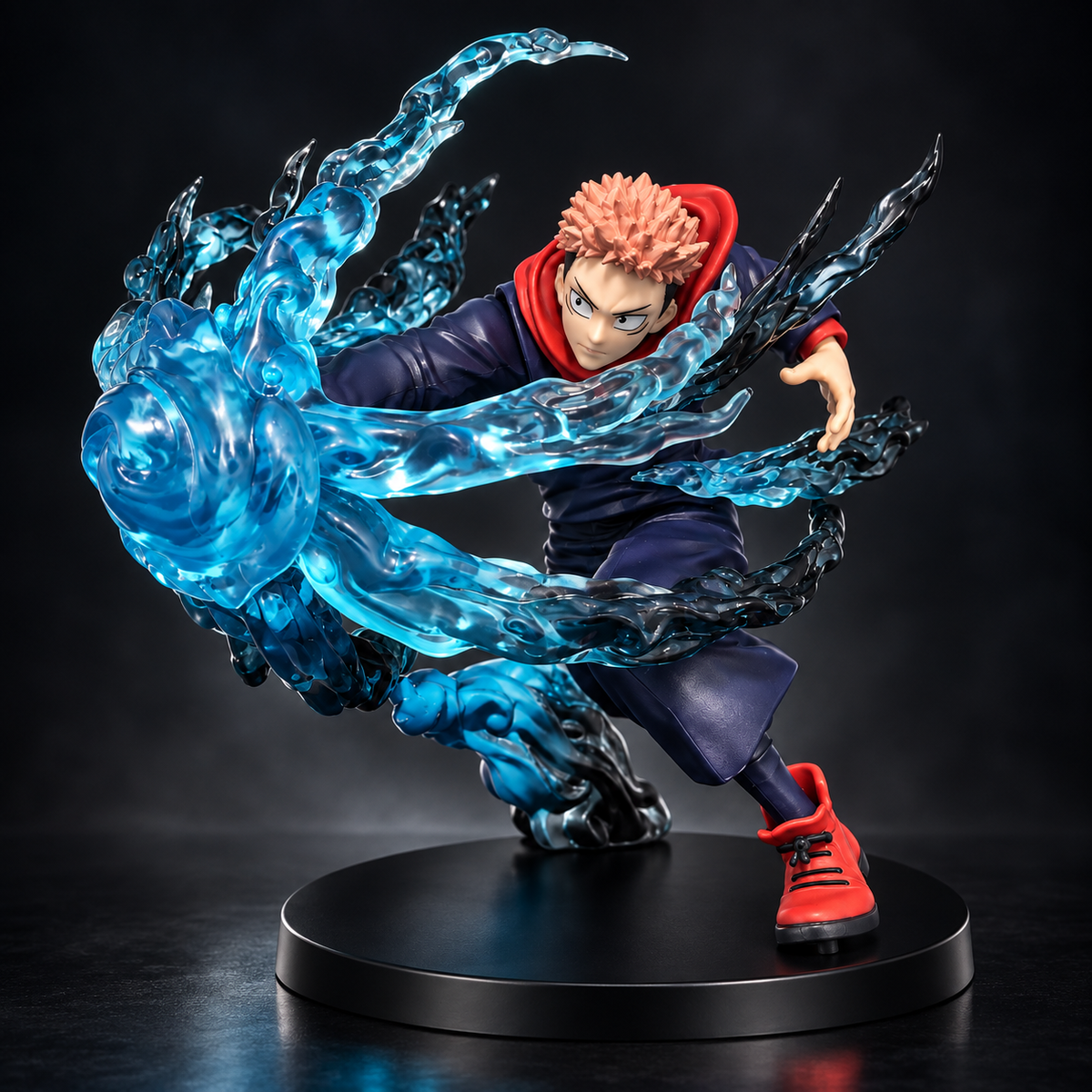 Yuji Itadori action figure front view with blue cursed energy effects