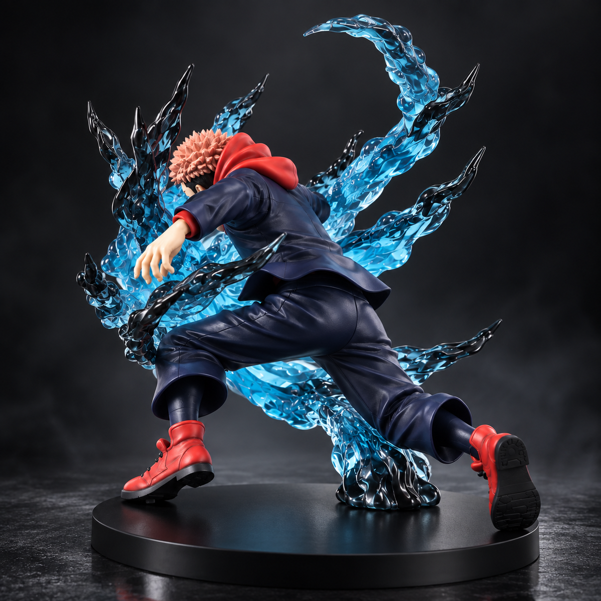 Yuji Itadori action figure rear view with blue cursed energy effects