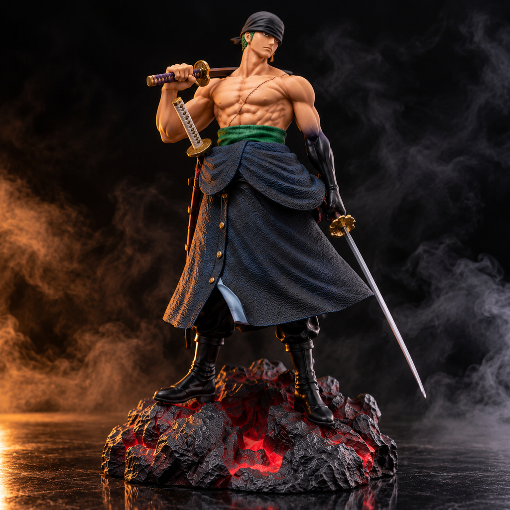 Roronoa Zoro 50 cm premium One Piece figure alternate angle with sword and volcanic base