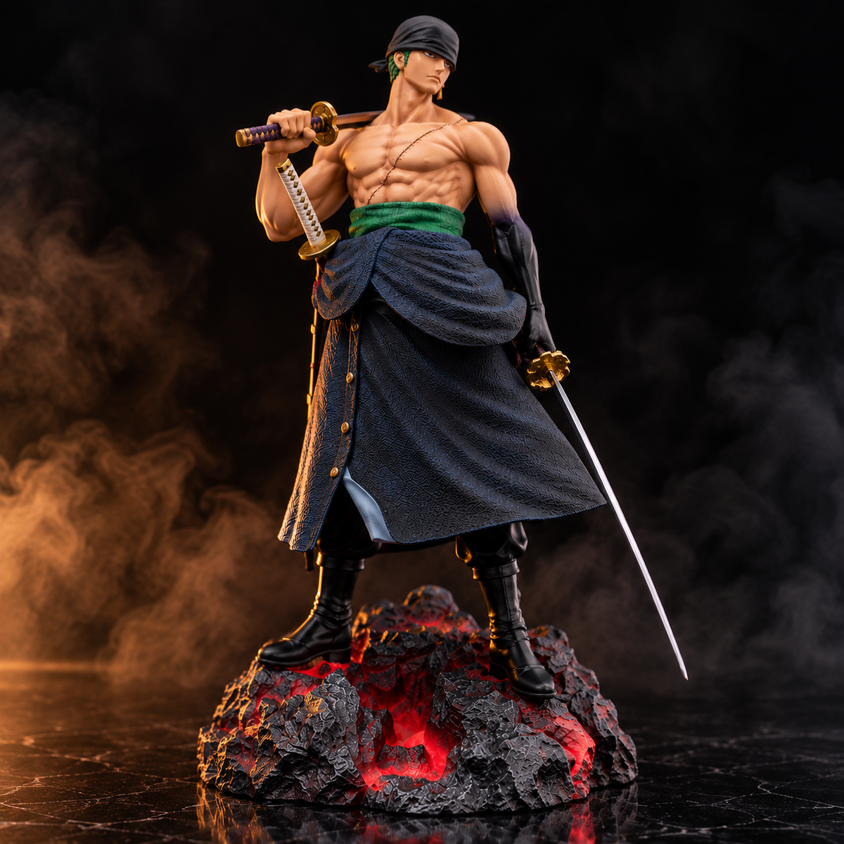 Roronoa Zoro 50 cm premium One Piece figure rear view showing robe, green sash and swords